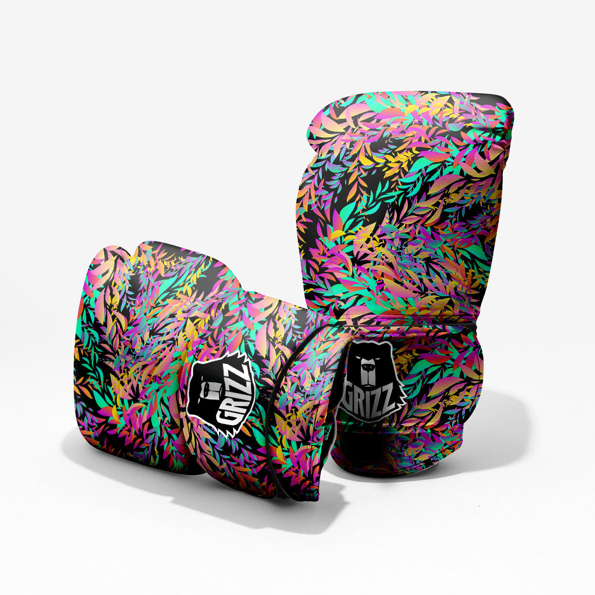 Abstract Leaf Neon Print Pattern Pro Boxing Glove