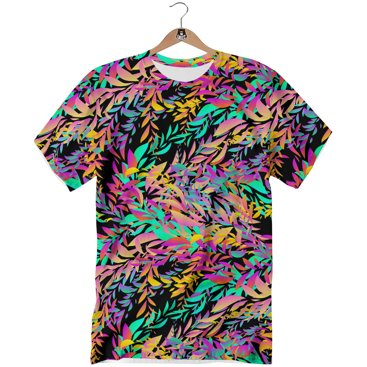 Abstract Leaf Neon Print Pattern T-Shirt-grizzshop
