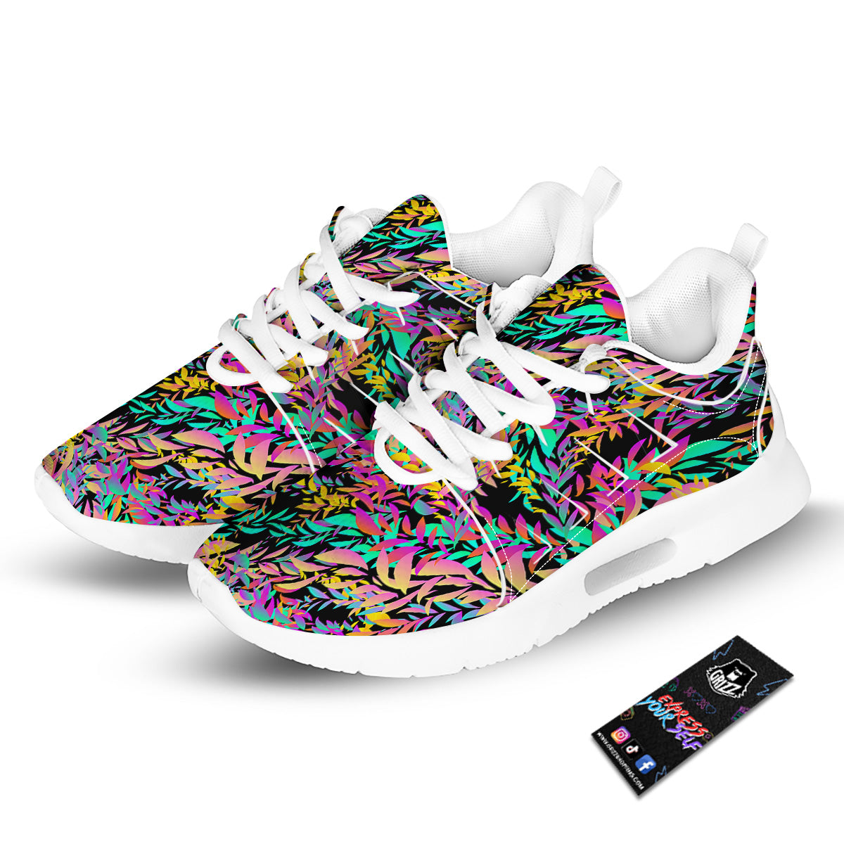 Abstract Leaf Neon Print Pattern Tennis Shoes-grizzshop