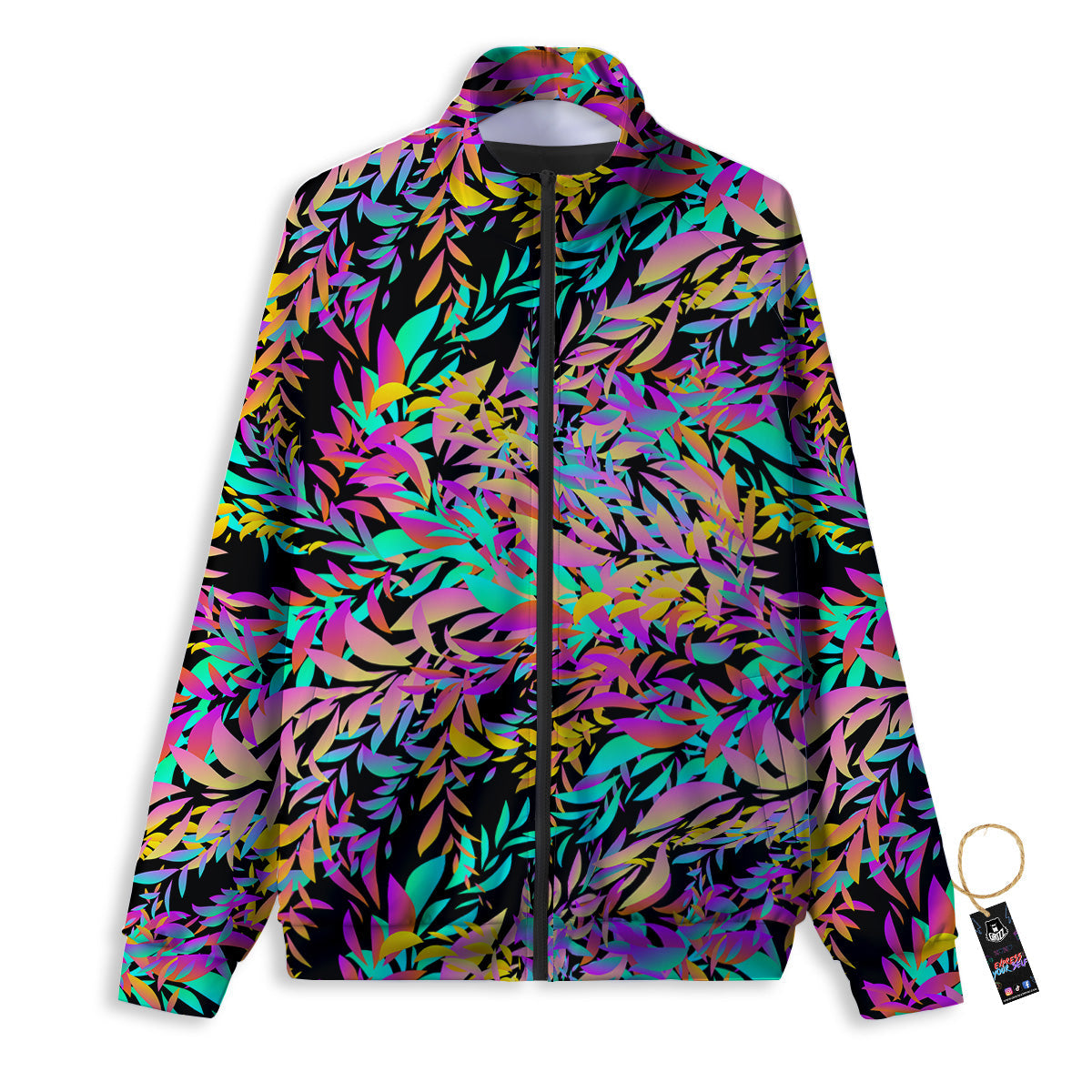 Abstract Leaf Neon Print Pattern Track Jacket-grizzshop