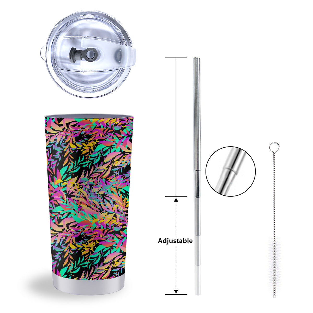 Abstract Leaf Neon Print Pattern Tumbler-grizzshop