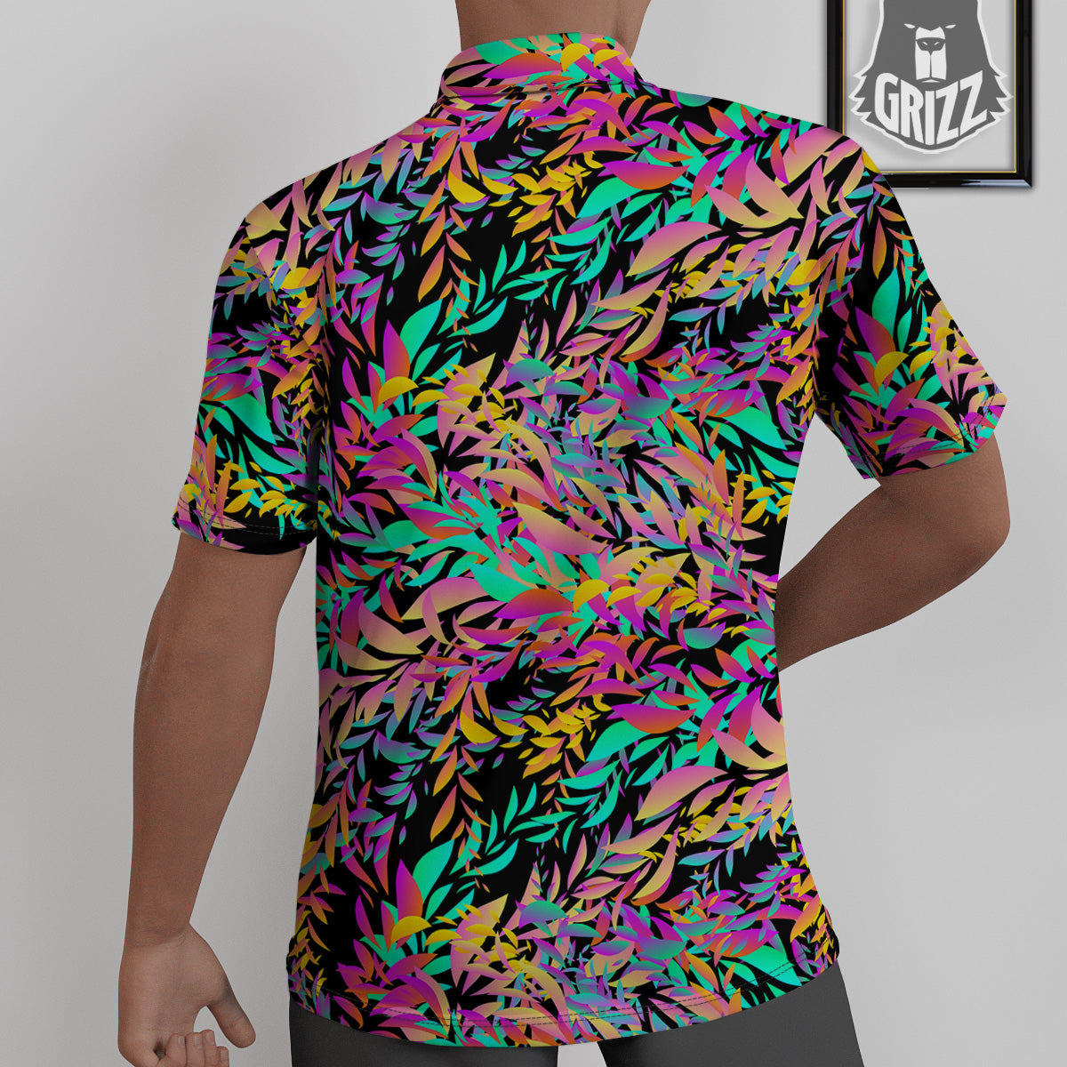 Abstract Leaf Neon Print Pattern Untucked Shirts-grizzshop
