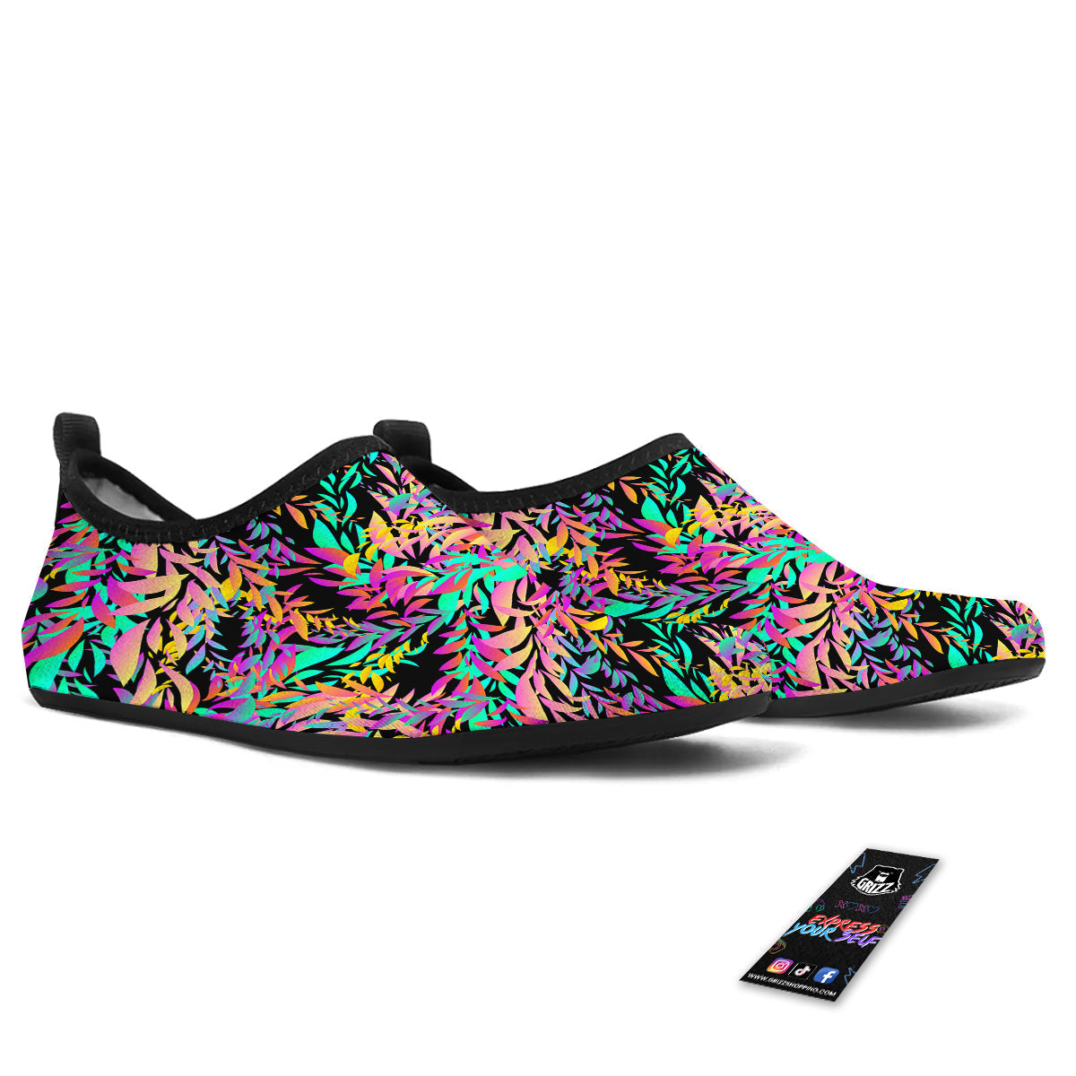 Abstract Leaf Neon Print Pattern Water Shoes-grizzshop