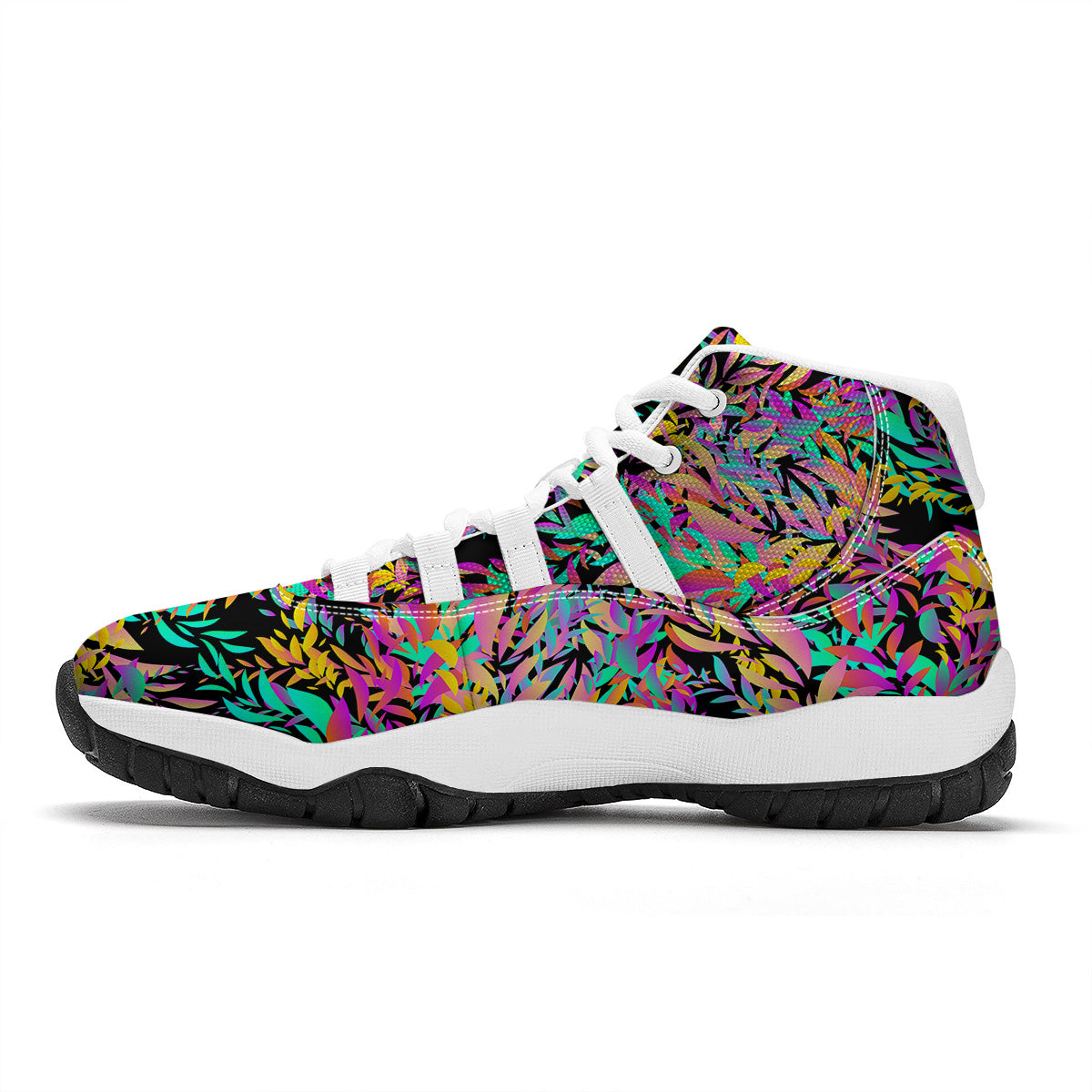 Abstract Leaf Neon Print Pattern White Bball Shoes-grizzshop