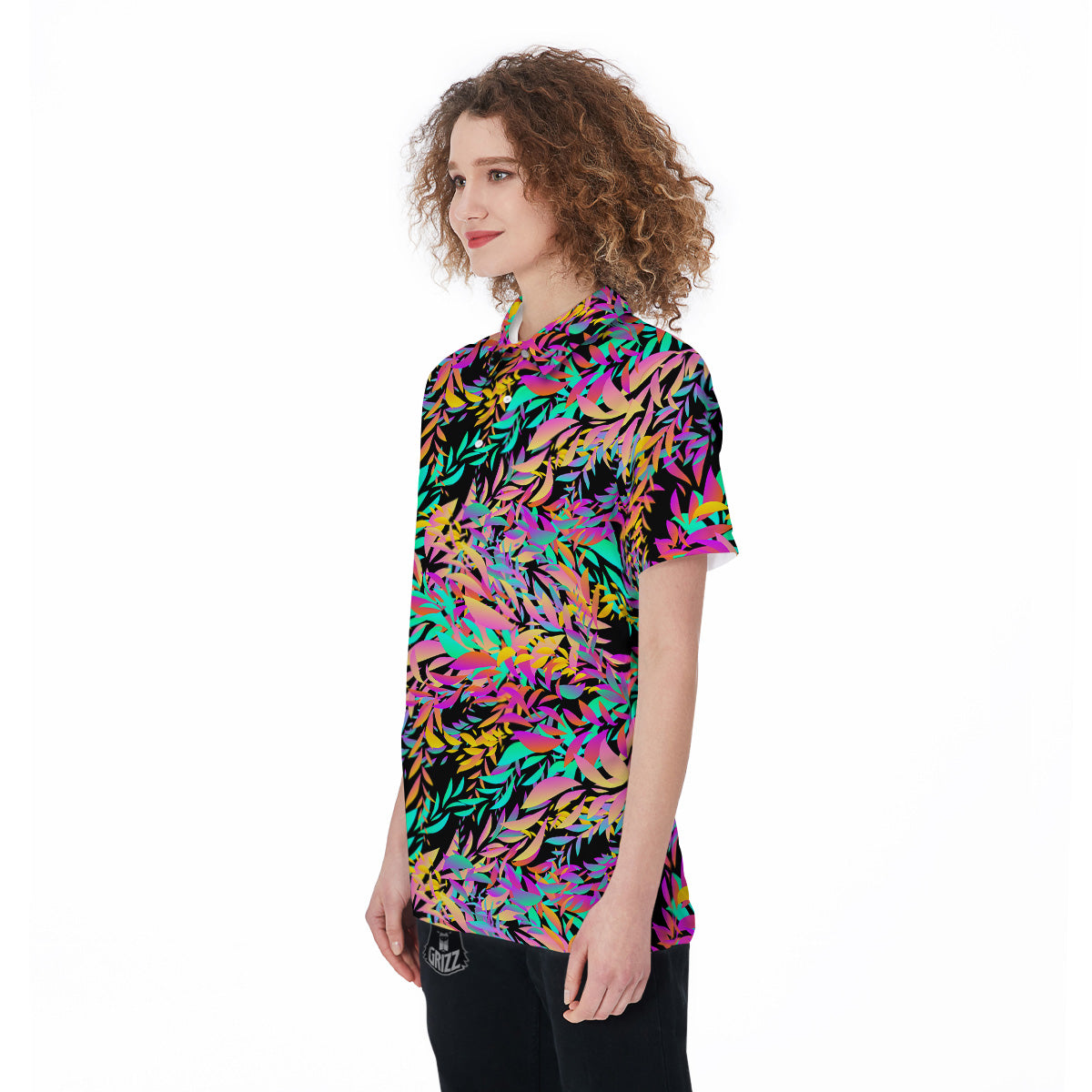 Abstract Leaf Neon Print Pattern Women's Golf Shirts-grizzshop