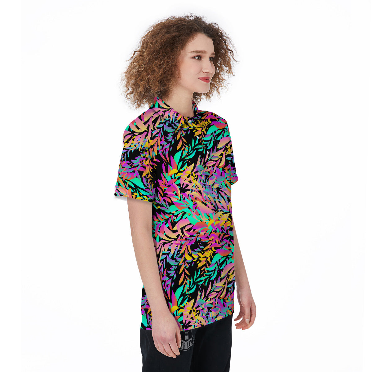 Abstract Leaf Neon Print Pattern Women's Golf Shirts-grizzshop