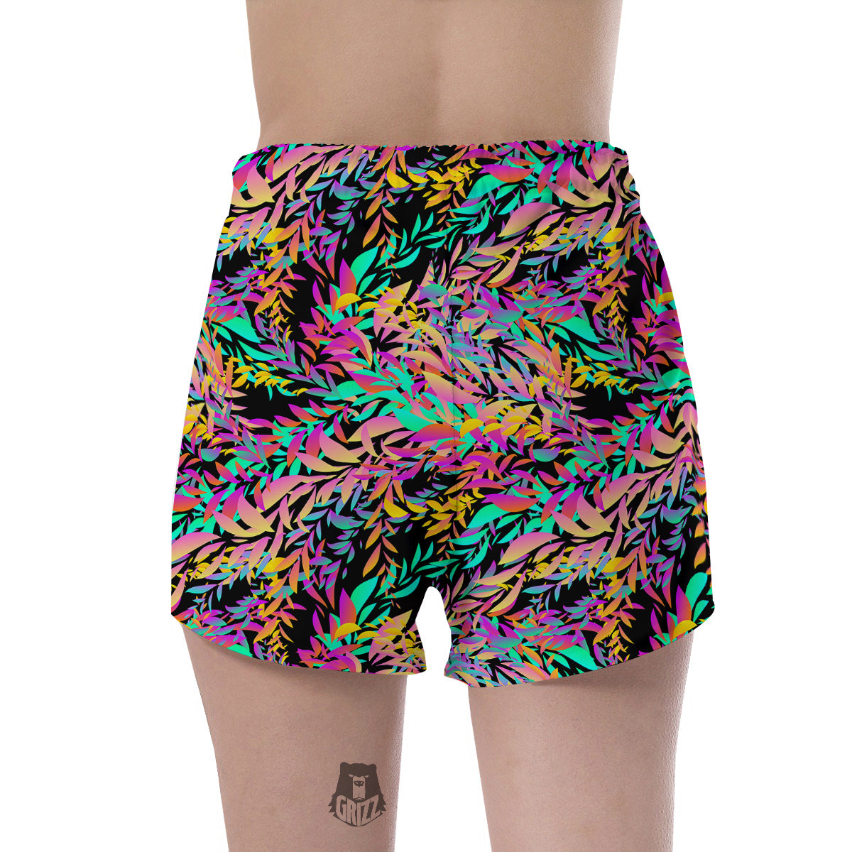 Abstract Leaf Neon Print Pattern Women's Shorts-grizzshop