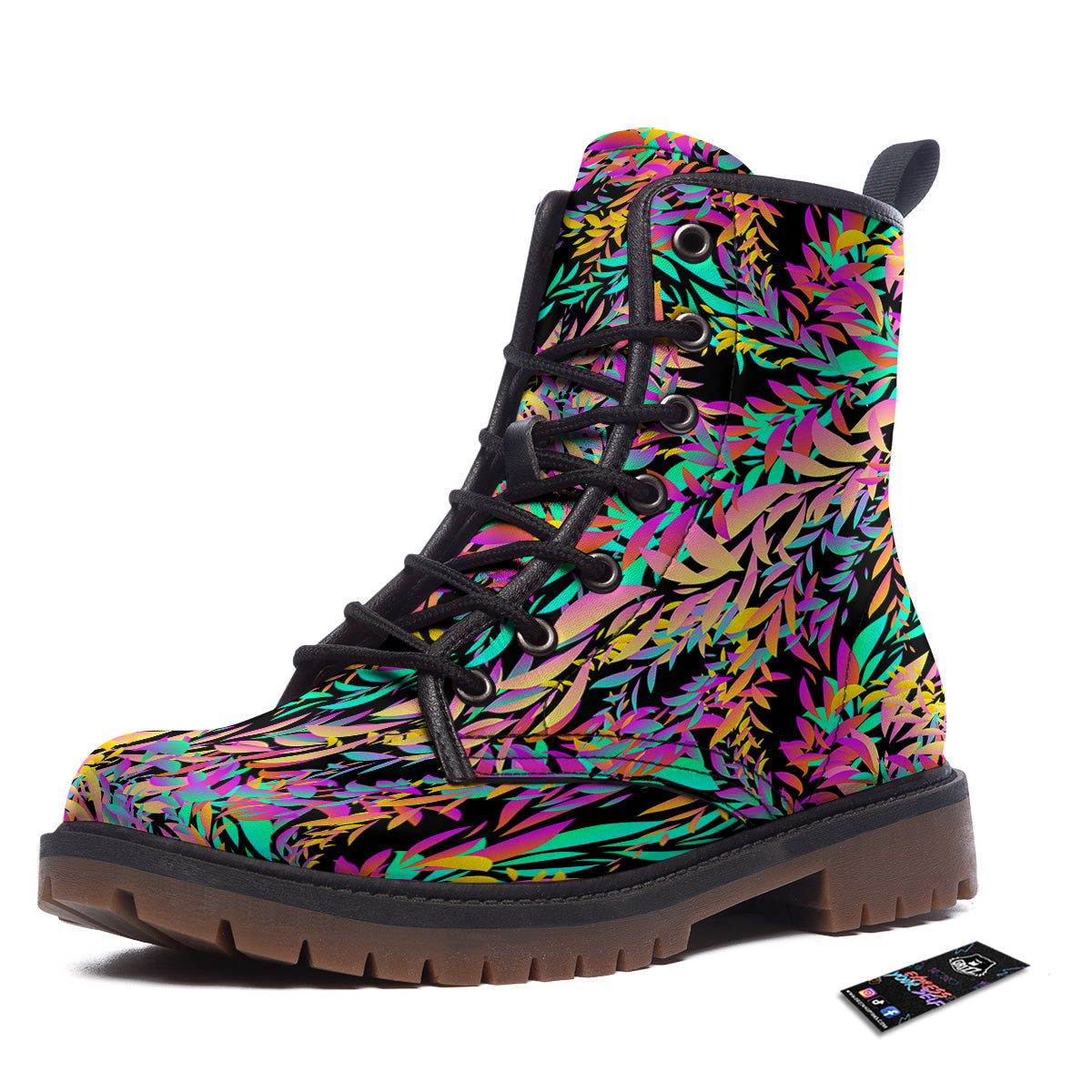 Abstract Leaf Neon Print Pattern Work Boots-grizzshop