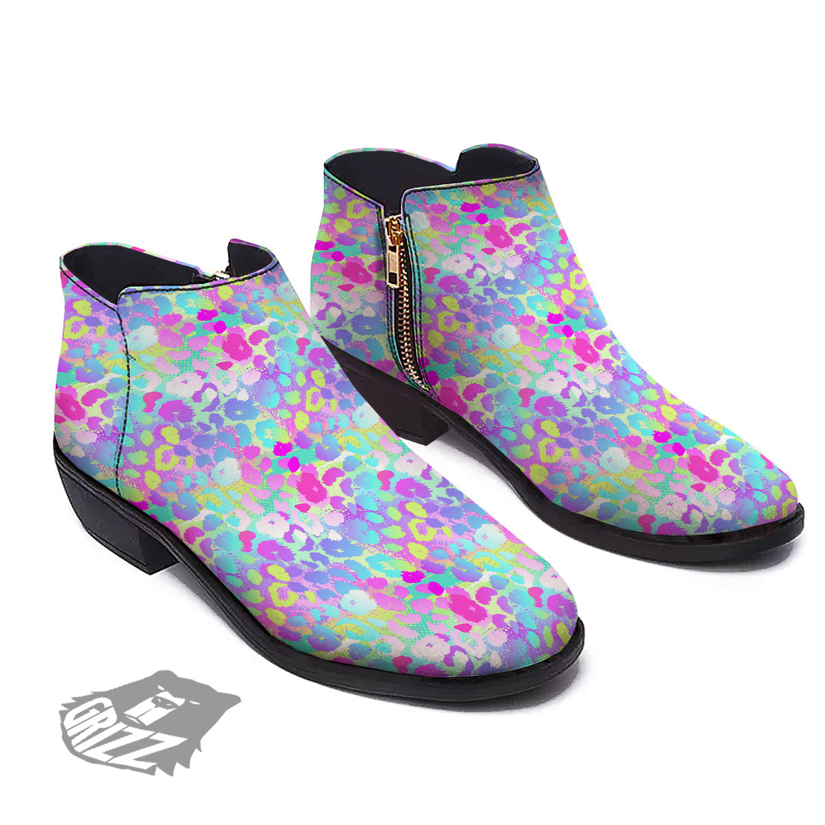 Abstract Leopard Tropical Pastel Print Pattern Ankle Boots-grizzshop