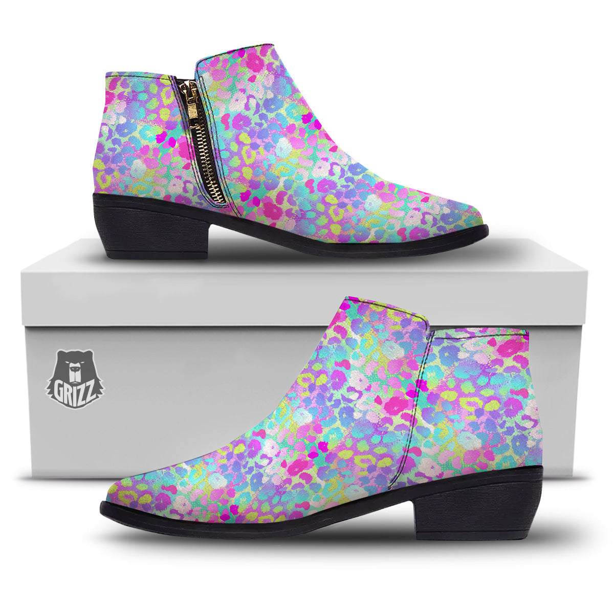 Abstract Leopard Tropical Pastel Print Pattern Ankle Boots-grizzshop