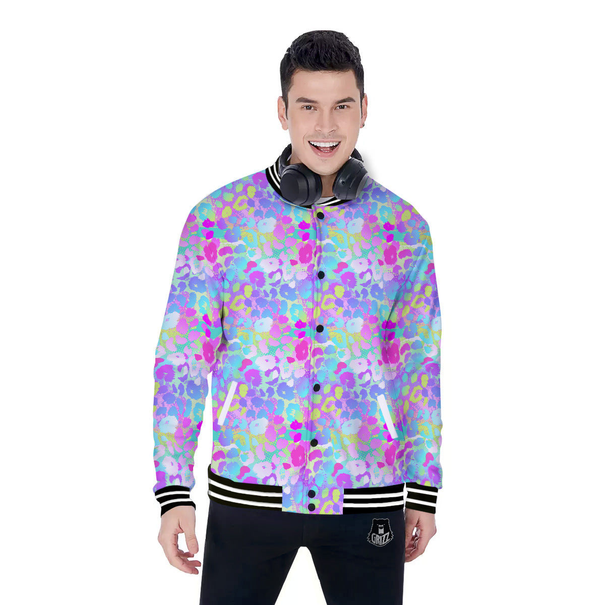 Abstract Leopard Tropical Pastel Print Pattern Baseball Jacket-grizzshop