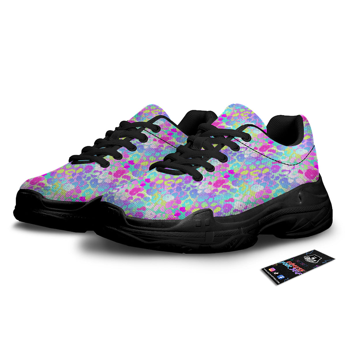 Abstract Leopard Tropical Pastel Print Pattern Black Chunky Shoes-grizzshop