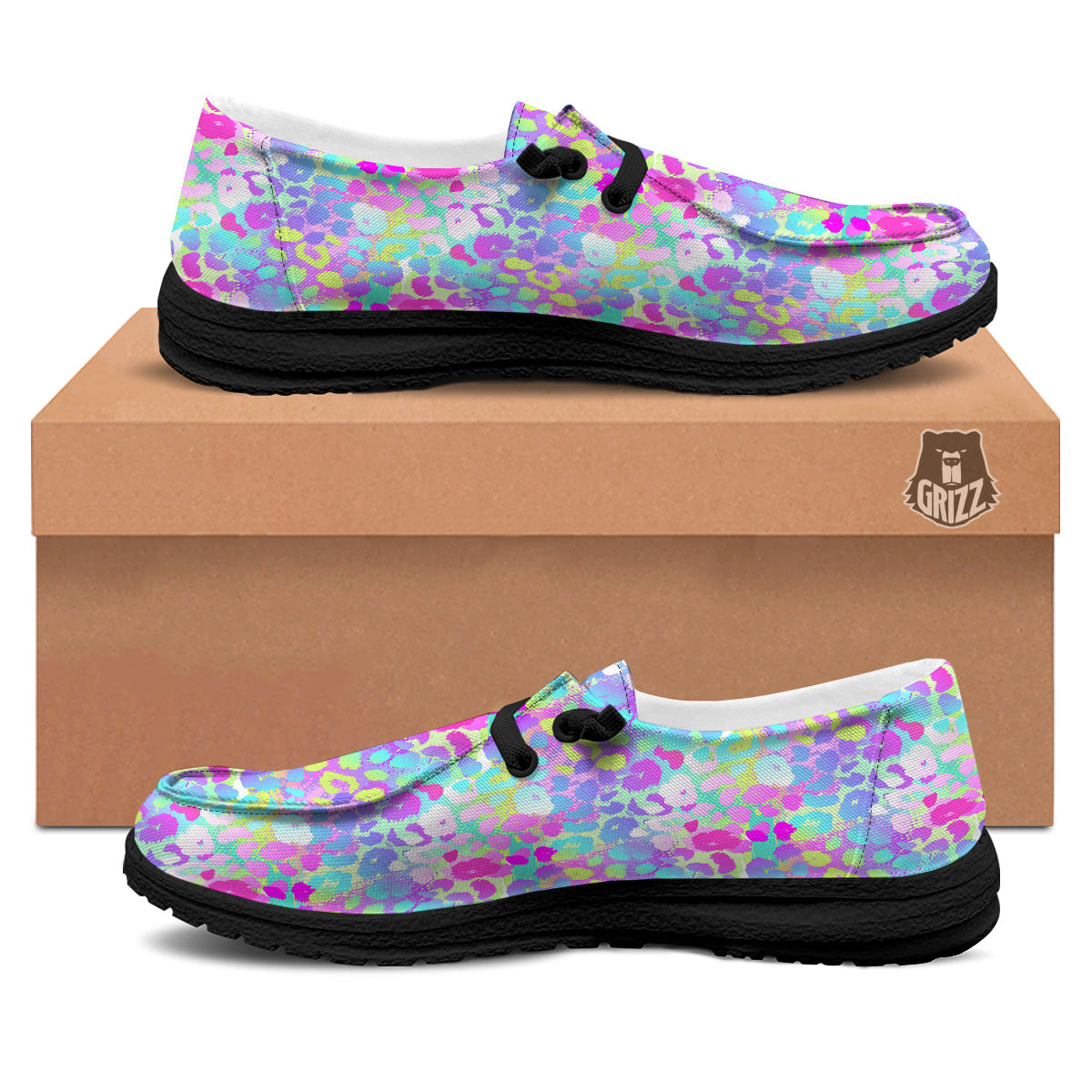 Abstract Leopard Tropical Pastel Print Pattern Black Loafers-grizzshop