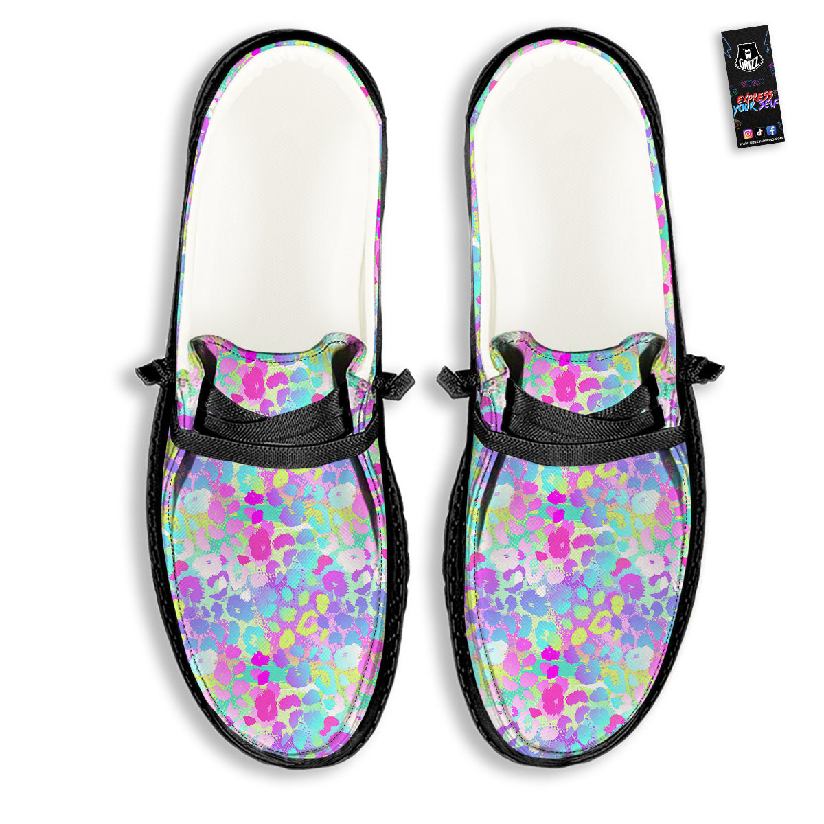 Abstract Leopard Tropical Pastel Print Pattern Black Loafers-grizzshop