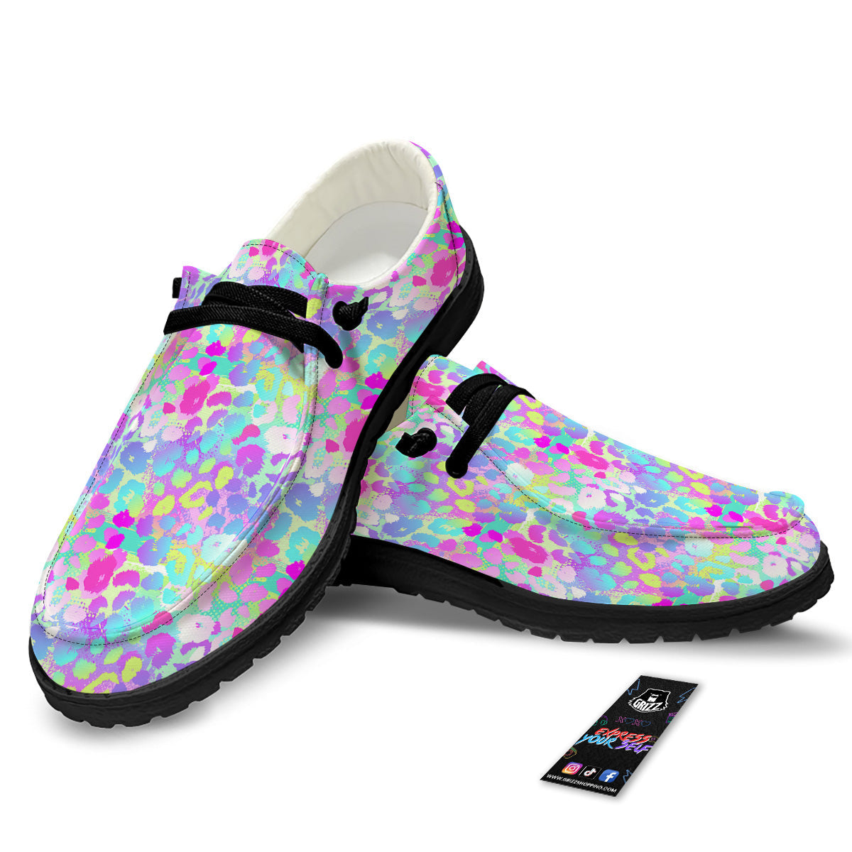 Abstract Leopard Tropical Pastel Print Pattern Black Loafers-grizzshop