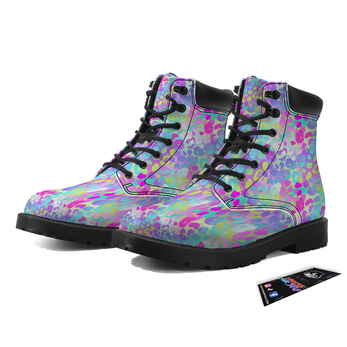 Abstract Leopard Tropical Pastel Print Pattern Boots-grizzshop