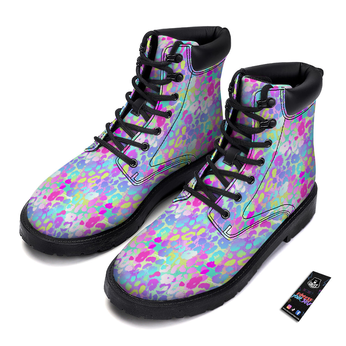 Abstract Leopard Tropical Pastel Print Pattern Boots-grizzshop