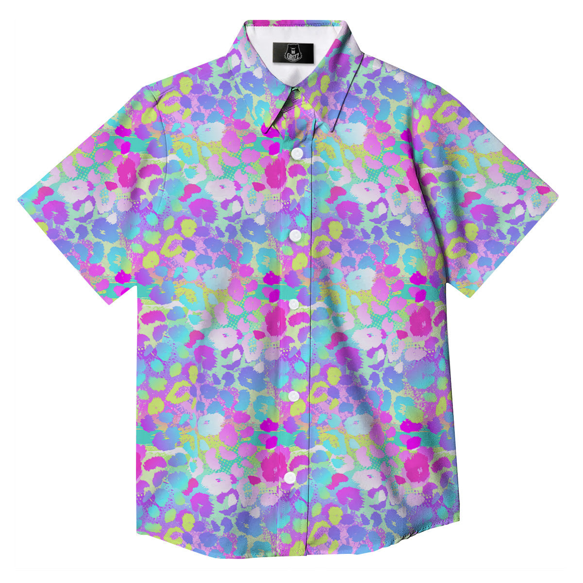 Abstract Leopard Tropical Pastel Print Pattern Button Up Shirt-grizzshop