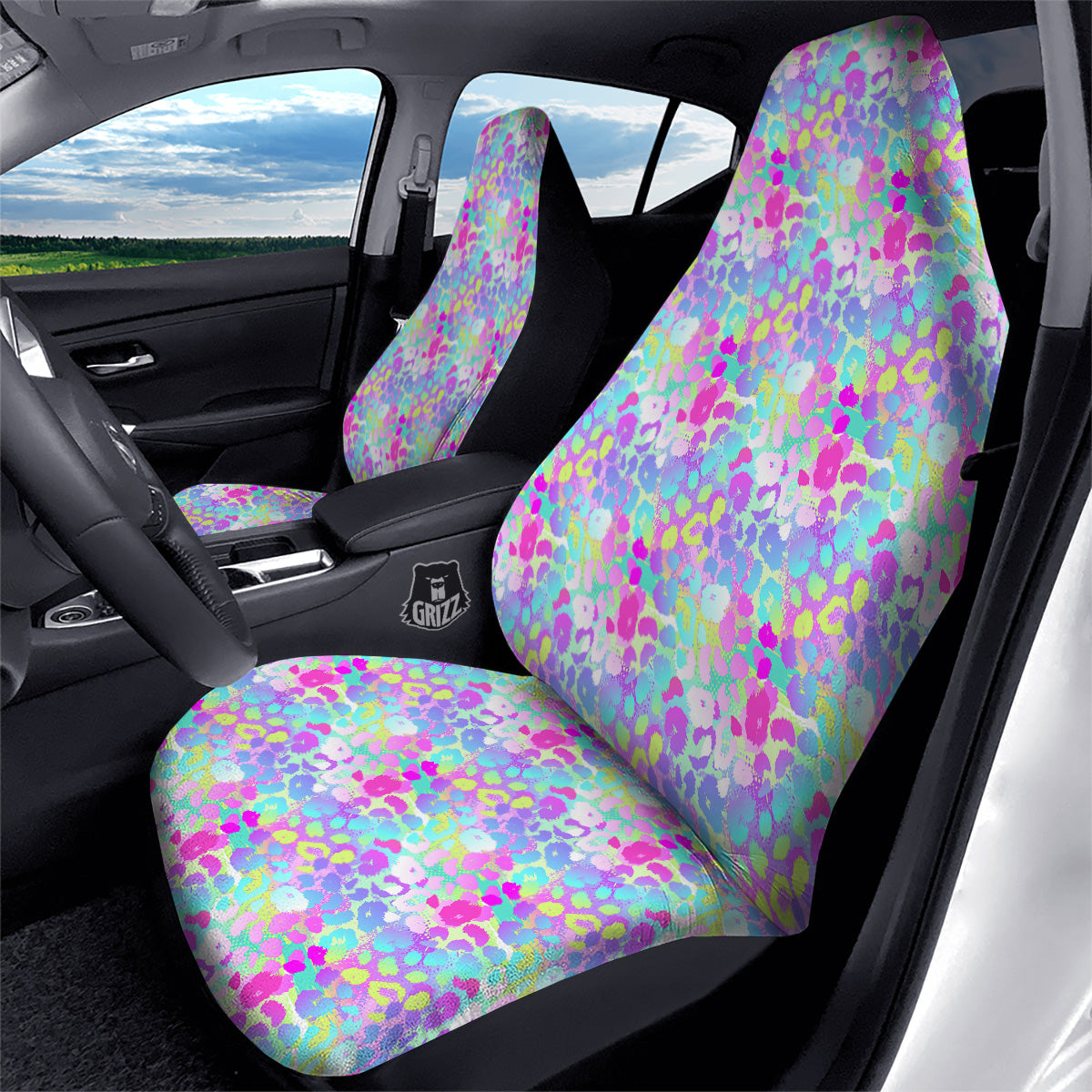 Abstract Leopard Tropical Pastel Print Pattern Car Seat Covers-grizzshop