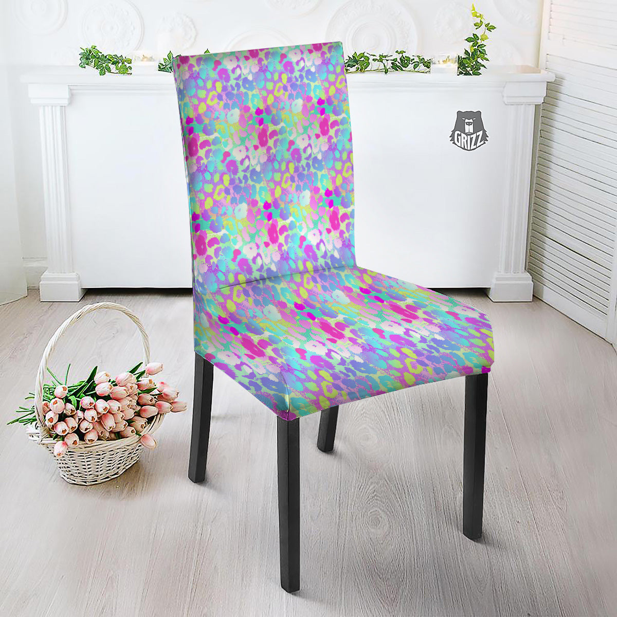 Abstract Leopard Tropical Pastel Print Pattern Dining Chair Slipcover-grizzshop
