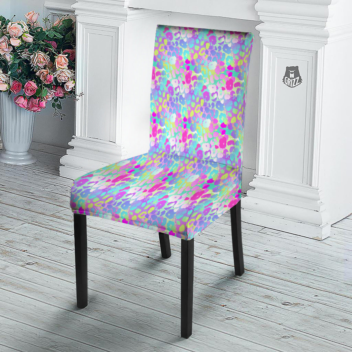 Abstract Leopard Tropical Pastel Print Pattern Dining Chair Slipcover-grizzshop