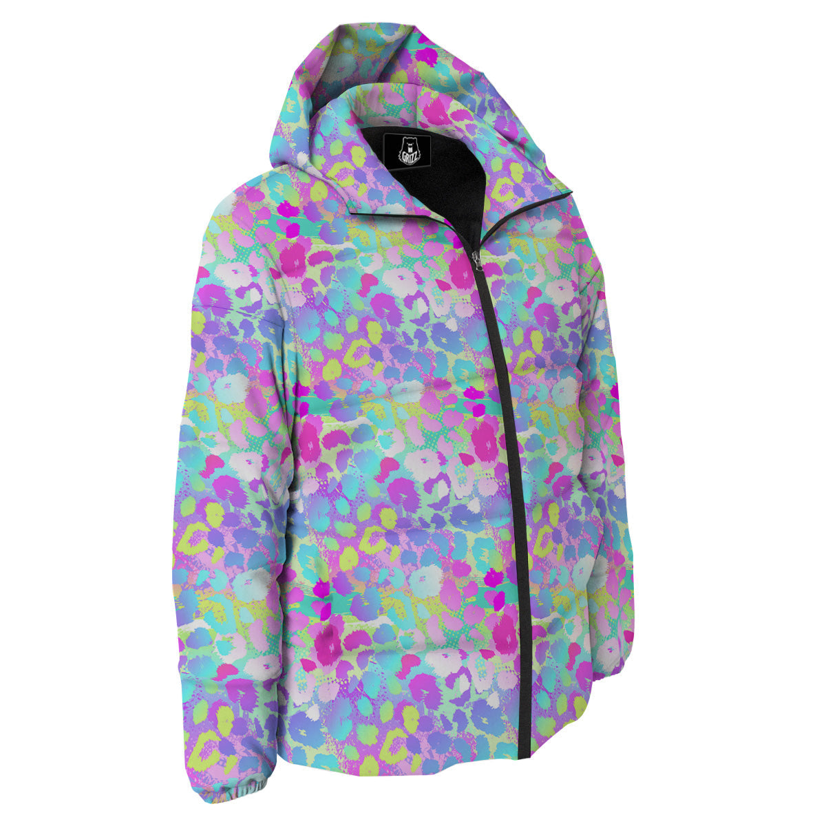 Abstract Leopard Tropical Pastel Print Pattern Down Jacket-grizzshop
