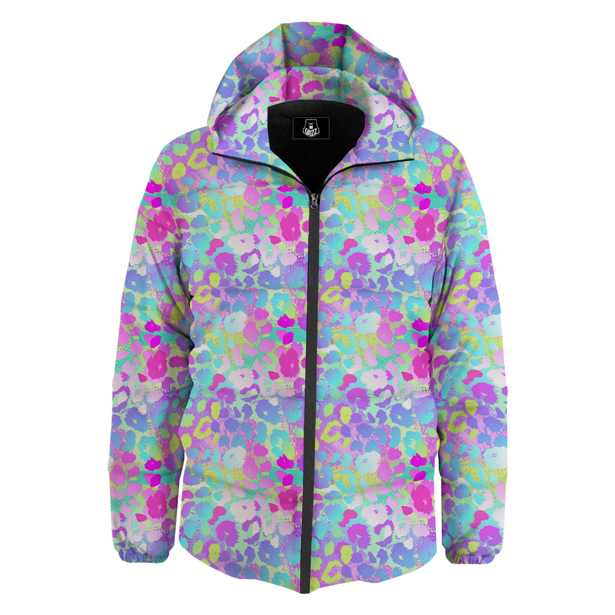 Abstract Leopard Tropical Pastel Print Pattern Down Jacket-grizzshop