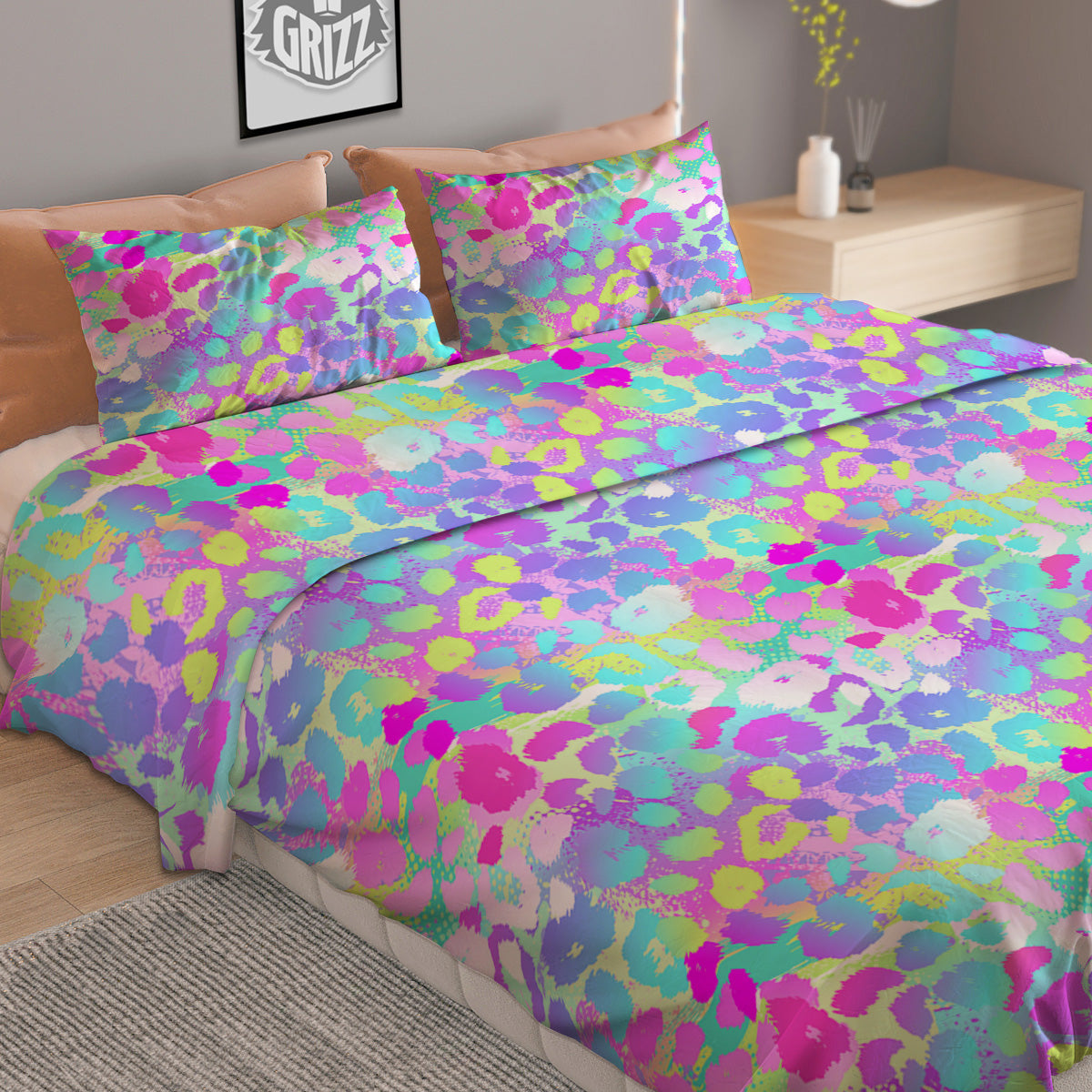 Abstract Leopard Tropical Pastel Print Pattern Duvet Cover Bedding Set