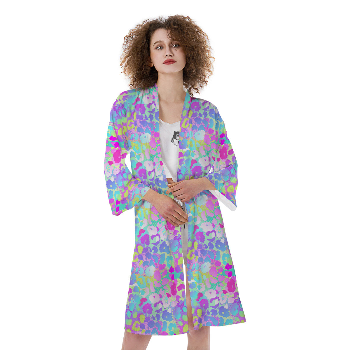Abstract Leopard Tropical Pastel Print Pattern Kimono-grizzshop
