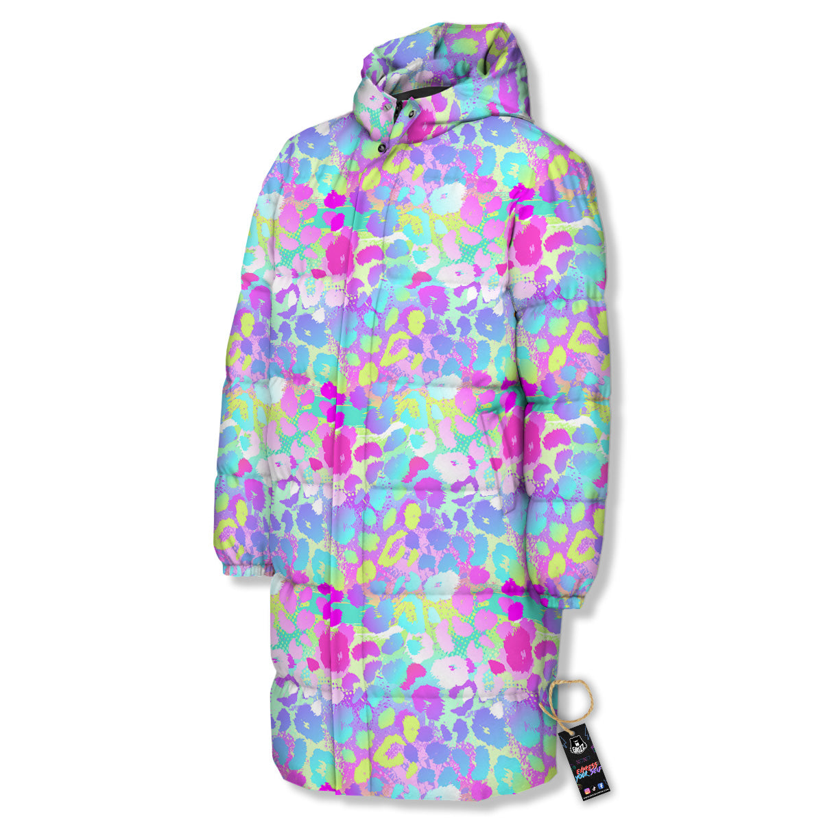 Abstract Leopard Tropical Pastel Print Pattern Long Down Jacket-grizzshop