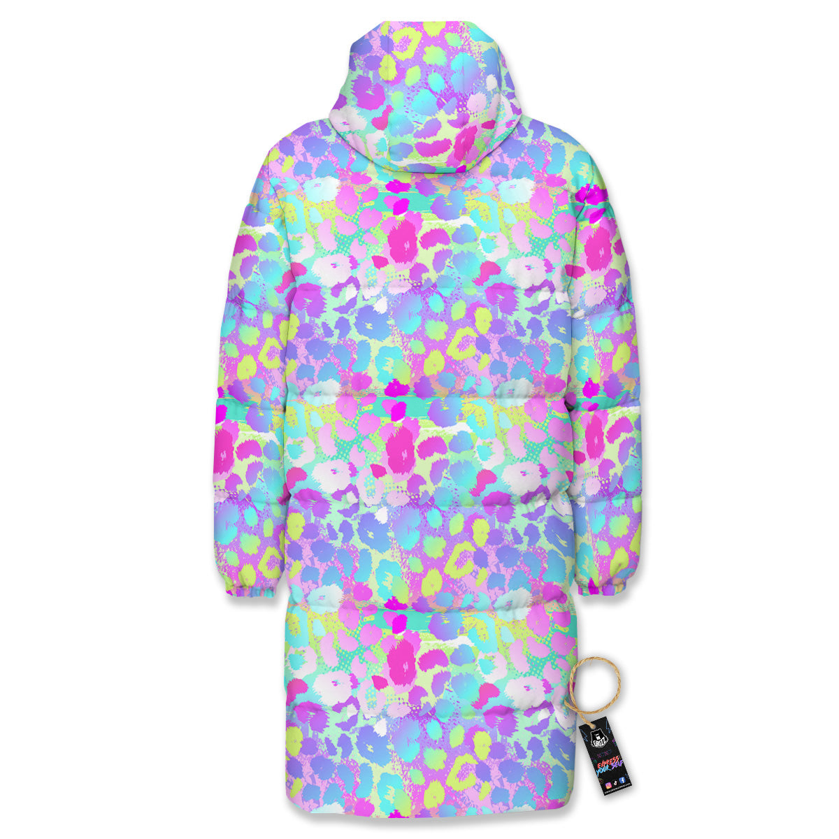 Abstract Leopard Tropical Pastel Print Pattern Long Down Jacket-grizzshop