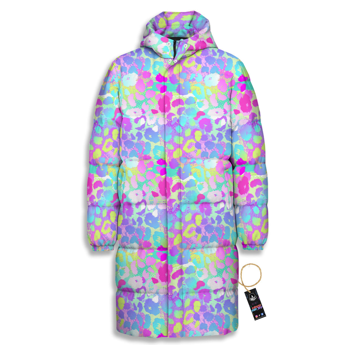 Abstract Leopard Tropical Pastel Print Pattern Long Down Jacket-grizzshop