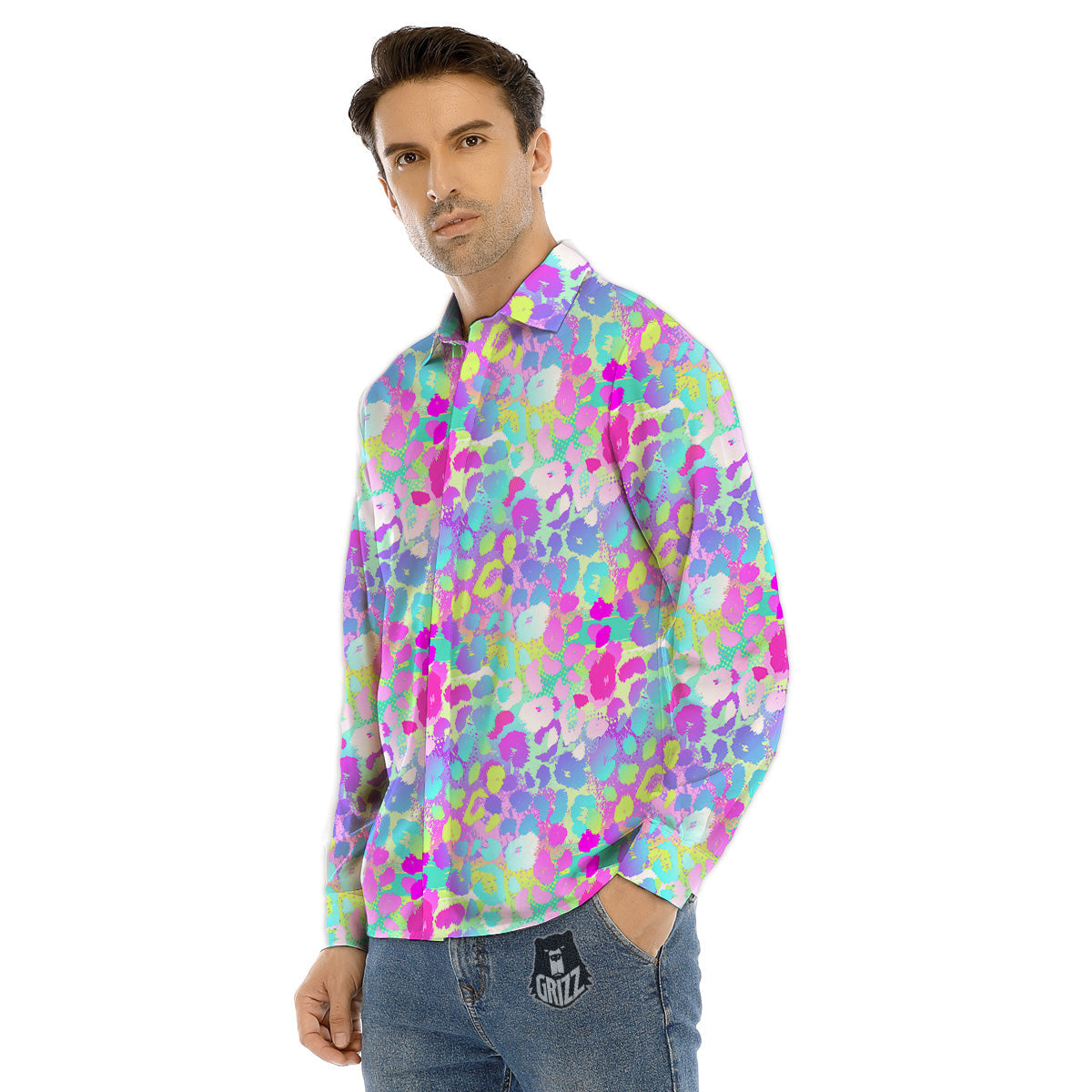 Abstract Leopard Tropical Pastel Print Pattern Men's Dress Shirts-grizzshop