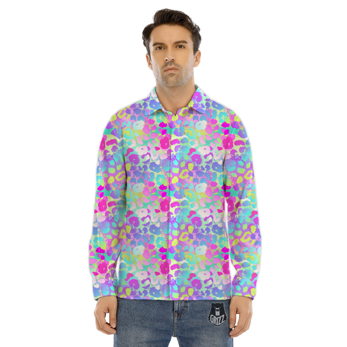 Abstract Leopard Tropical Pastel Print Pattern Men's Dress Shirts-grizzshop
