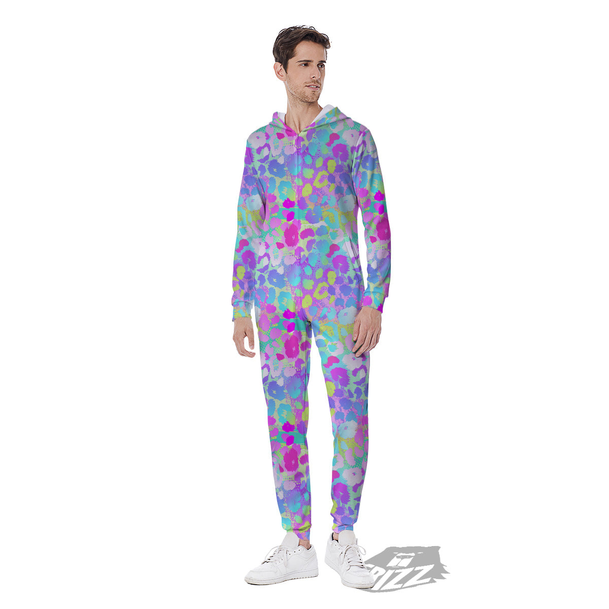 Abstract Leopard Tropical Pastel Print Pattern Men's Jumpsuit-grizzshop