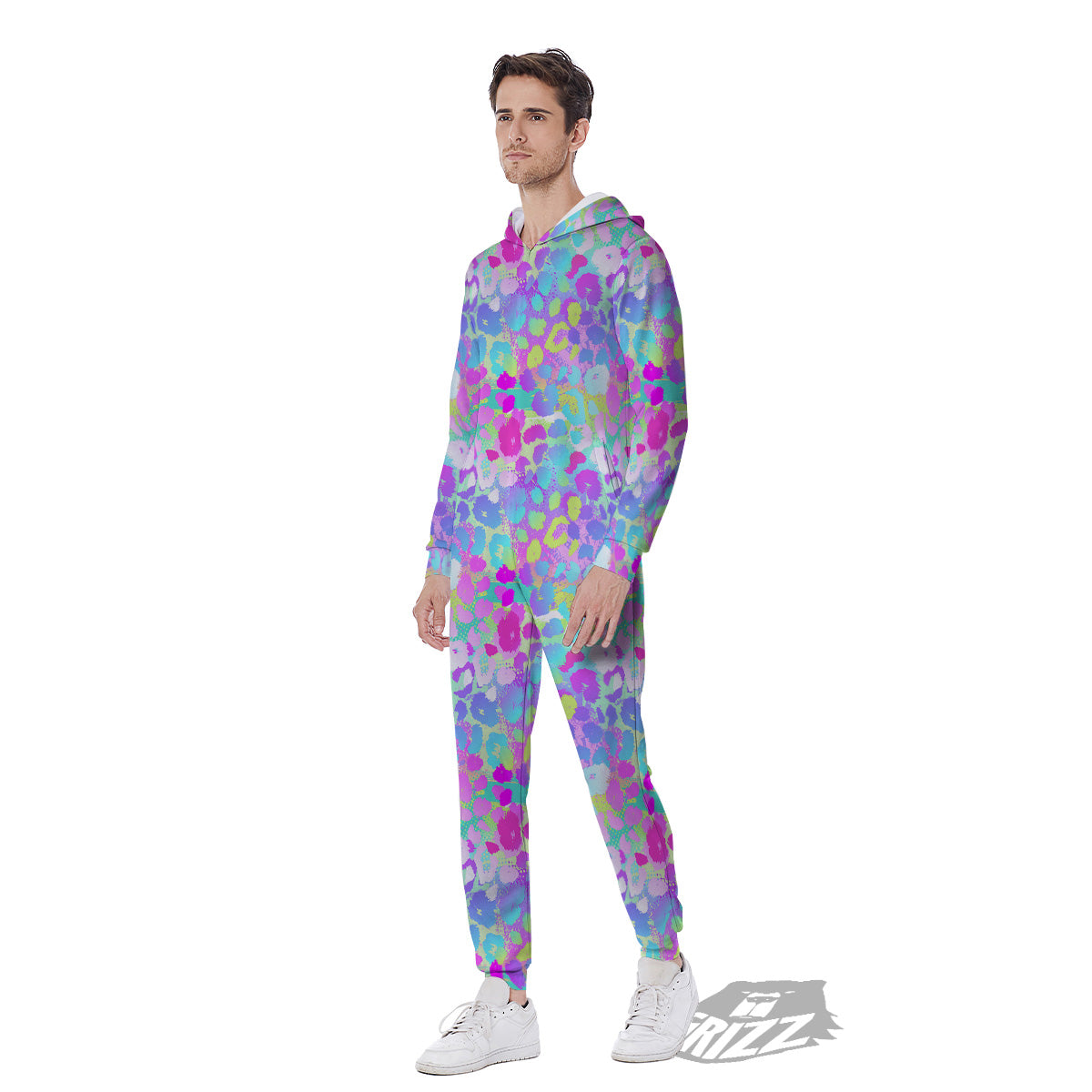 Abstract Leopard Tropical Pastel Print Pattern Men's Jumpsuit-grizzshop