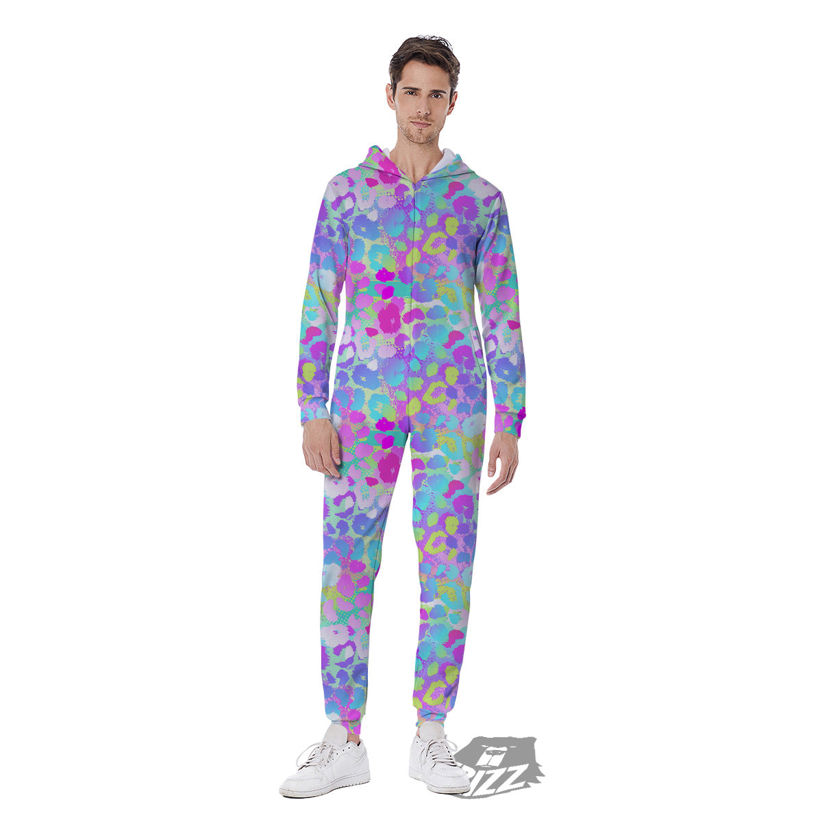 Abstract Leopard Tropical Pastel Print Pattern Men's Jumpsuit-grizzshop