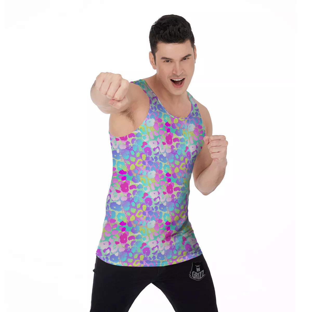 Abstract Leopard Tropical Pastel Print Pattern Men's Tank Top-grizzshop