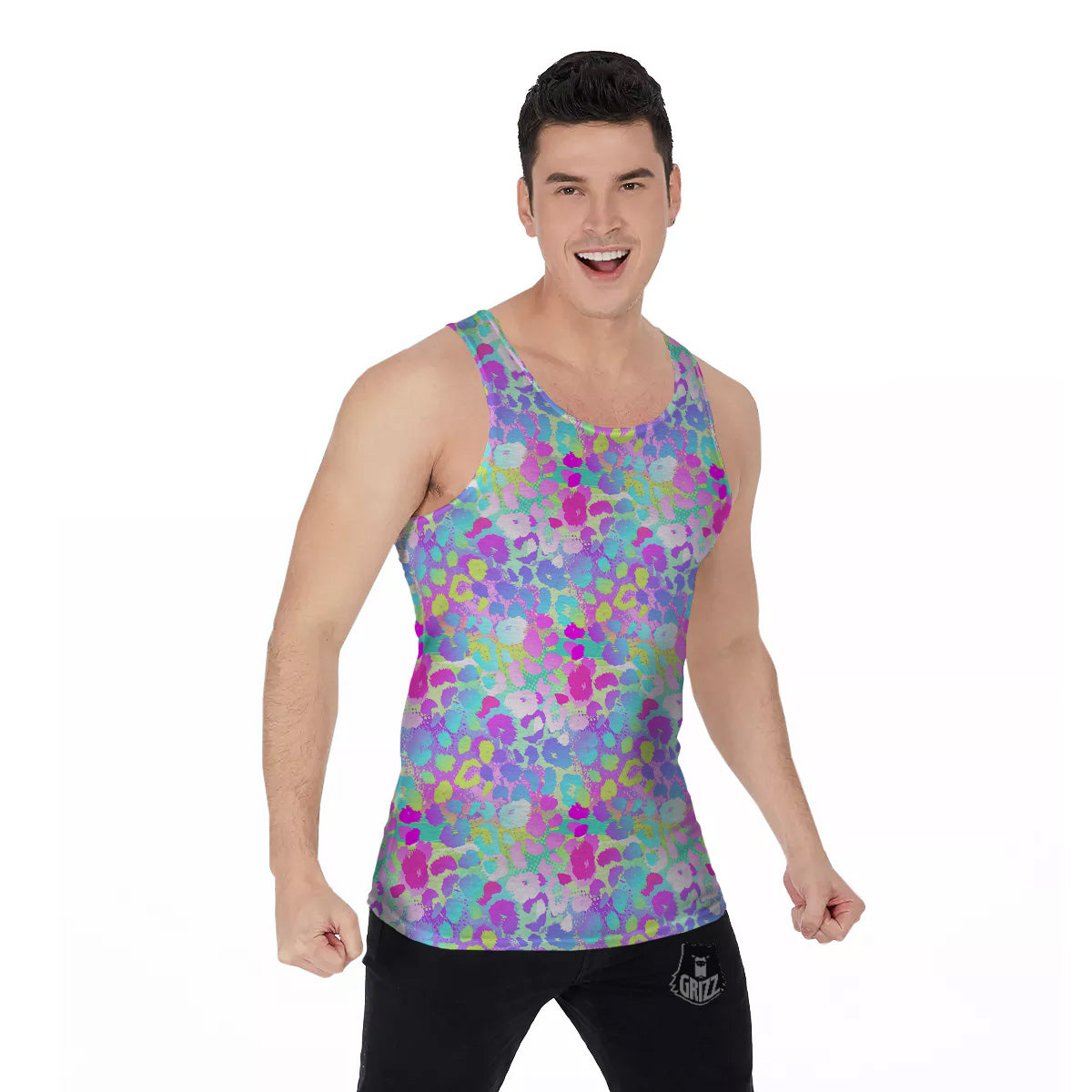 Abstract Leopard Tropical Pastel Print Pattern Men's Tank Top-grizzshop