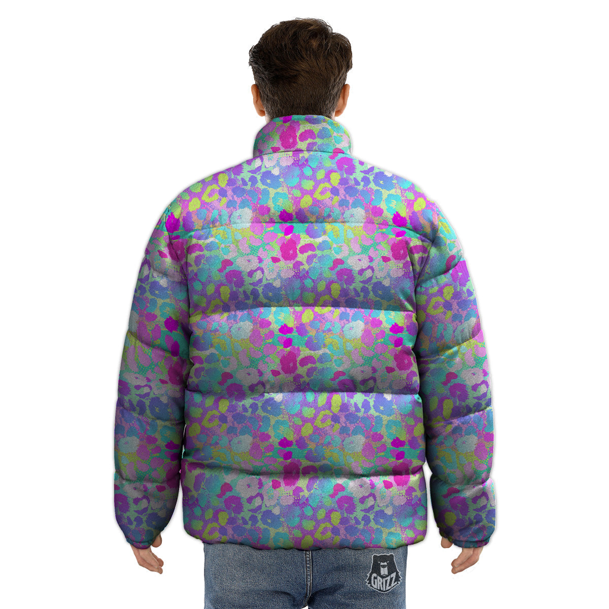 Abstract Leopard Tropical Pastel Print Pattern Puffer Jacket-grizzshop