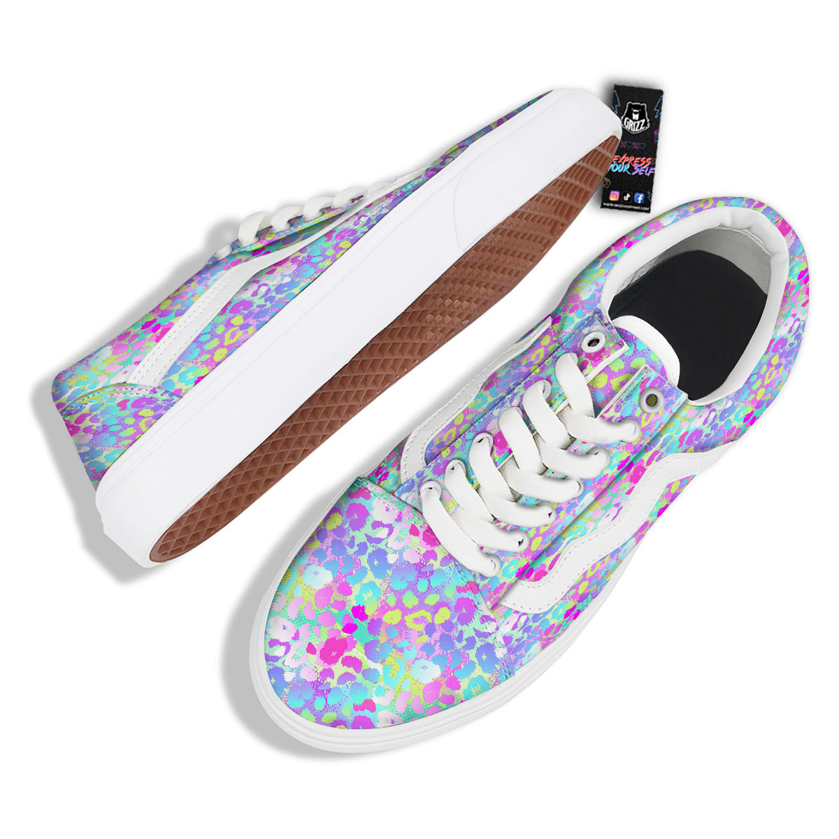 Abstract Leopard Tropical Pastel Print Pattern Skate Shoes-grizzshop