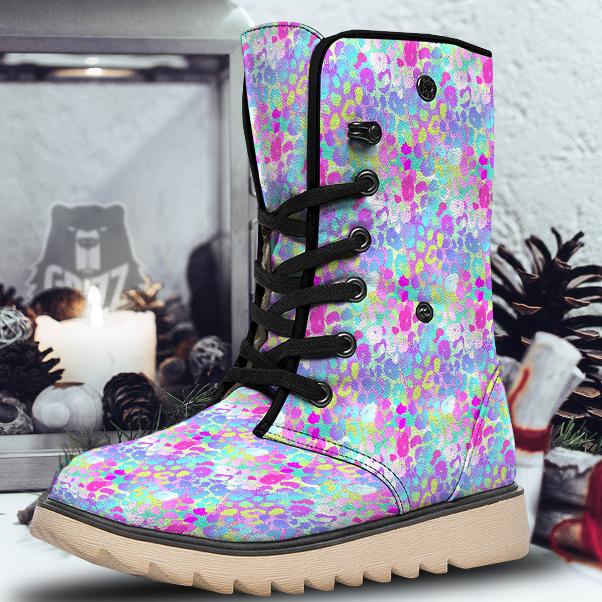 Abstract Leopard Tropical Pastel Print Pattern Snow Boots-grizzshop