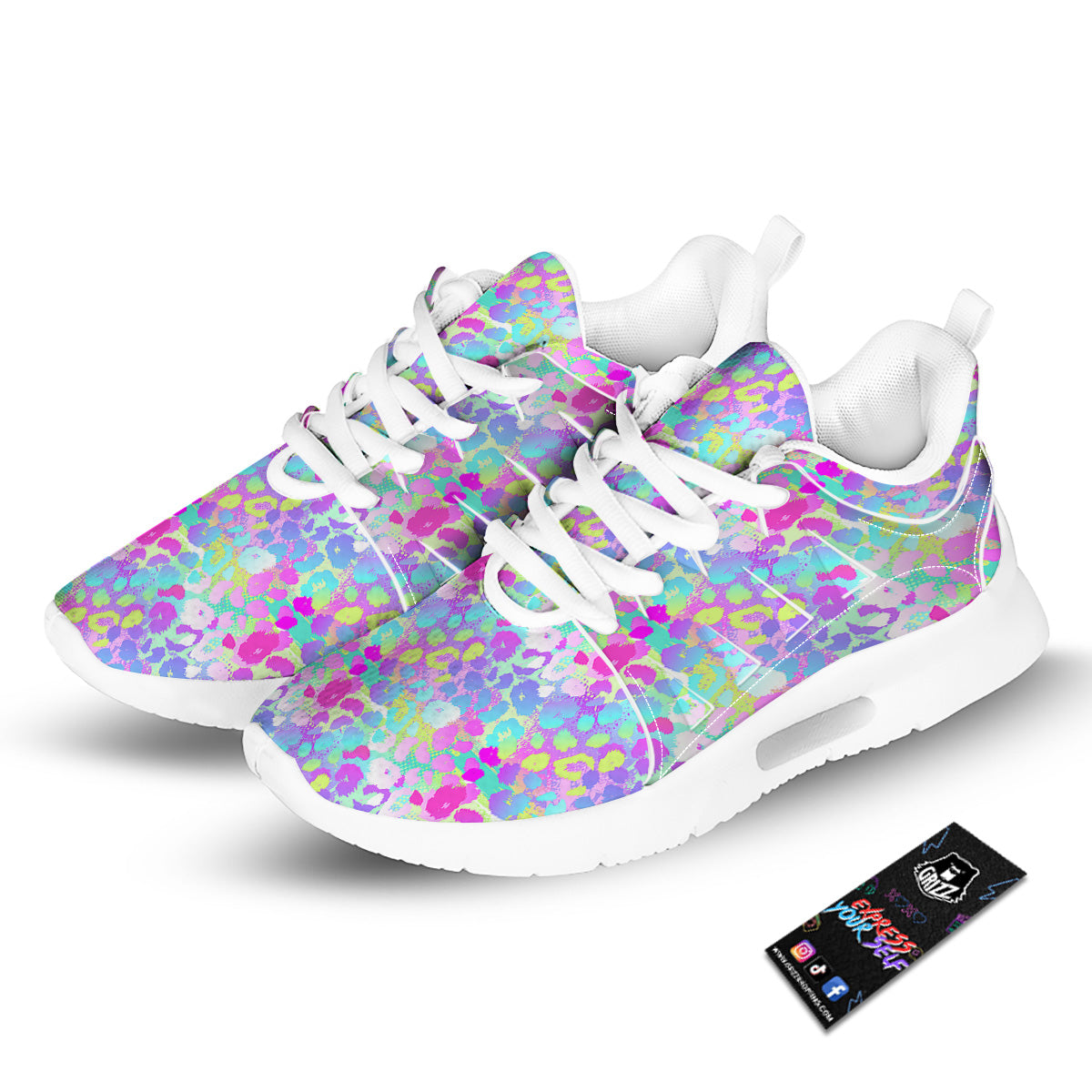 Abstract Leopard Tropical Pastel Print Pattern Tennis Shoes-grizzshop