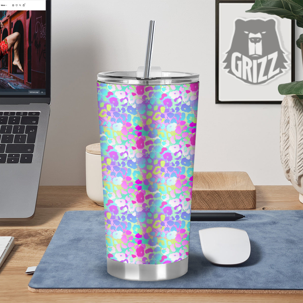 Abstract Leopard Tropical Pastel Print Pattern Tumbler-grizzshop