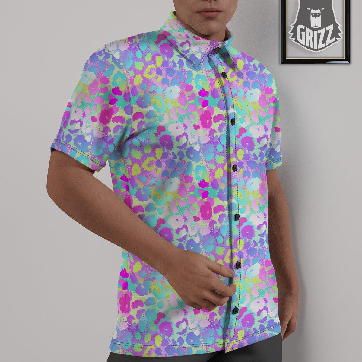 Abstract Leopard Tropical Pastel Print Pattern Untucked Shirts-grizzshop