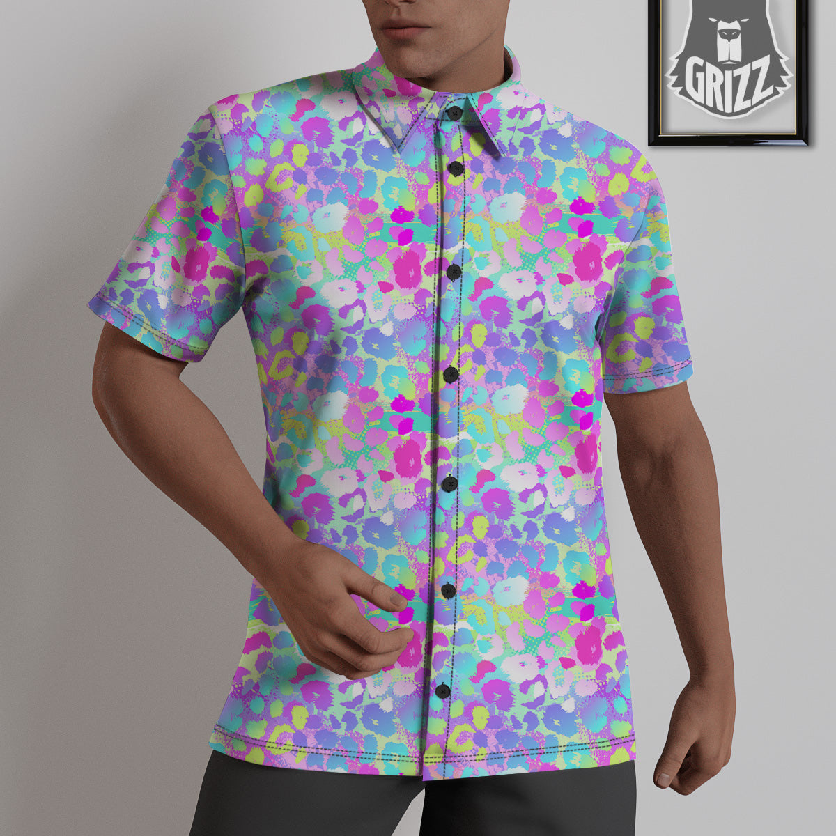 Abstract Leopard Tropical Pastel Print Pattern Untucked Shirts-grizzshop