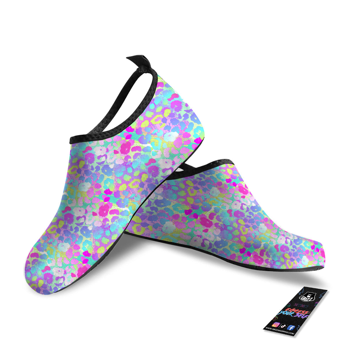 Abstract Leopard Tropical Pastel Print Pattern Water Shoes-grizzshop