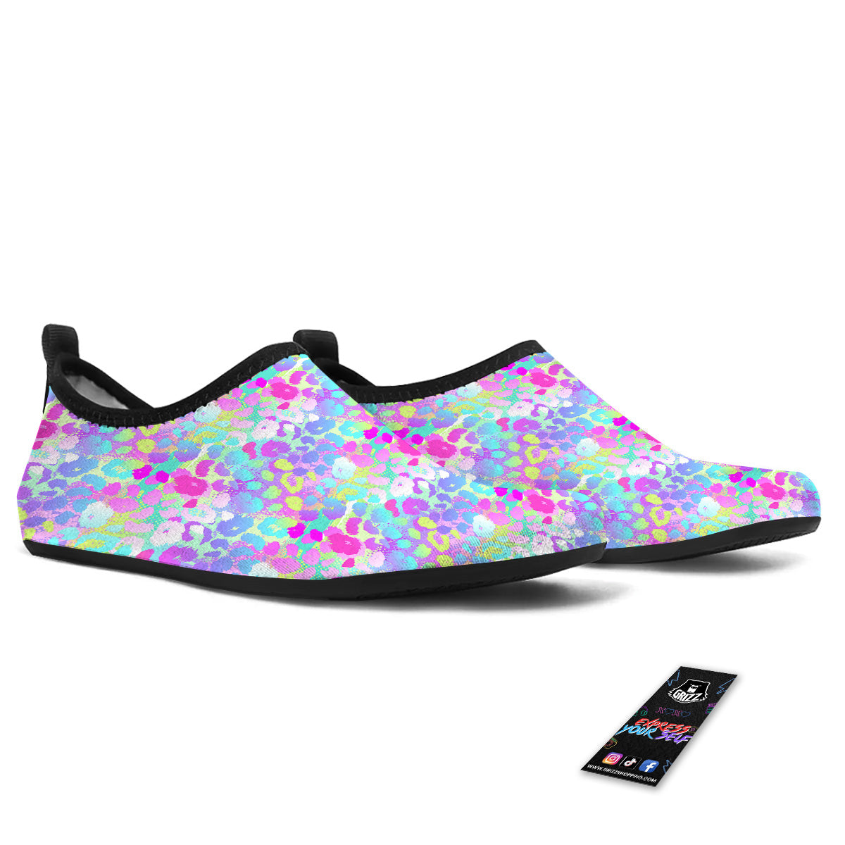 Abstract Leopard Tropical Pastel Print Pattern Water Shoes-grizzshop