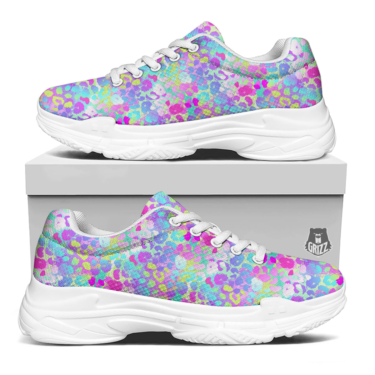 Abstract Leopard Tropical Pastel Print Pattern White Chunky Shoes-grizzshop