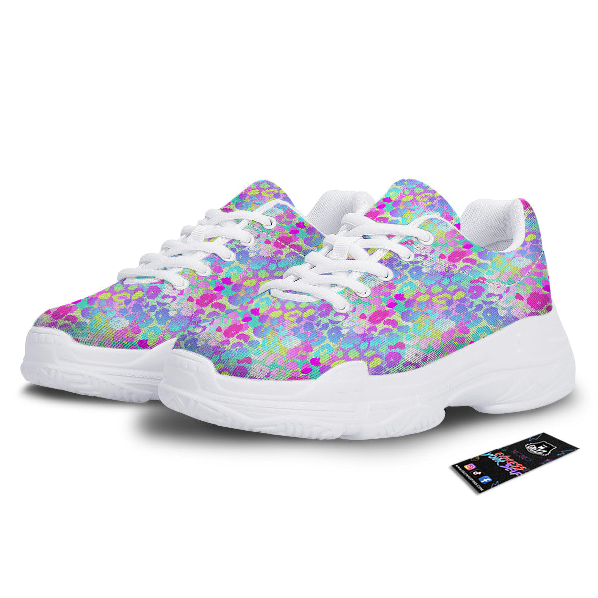 Abstract Leopard Tropical Pastel Print Pattern White Chunky Shoes-grizzshop